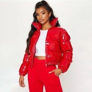 Red bubble coat , puffer jacket , cropped coat